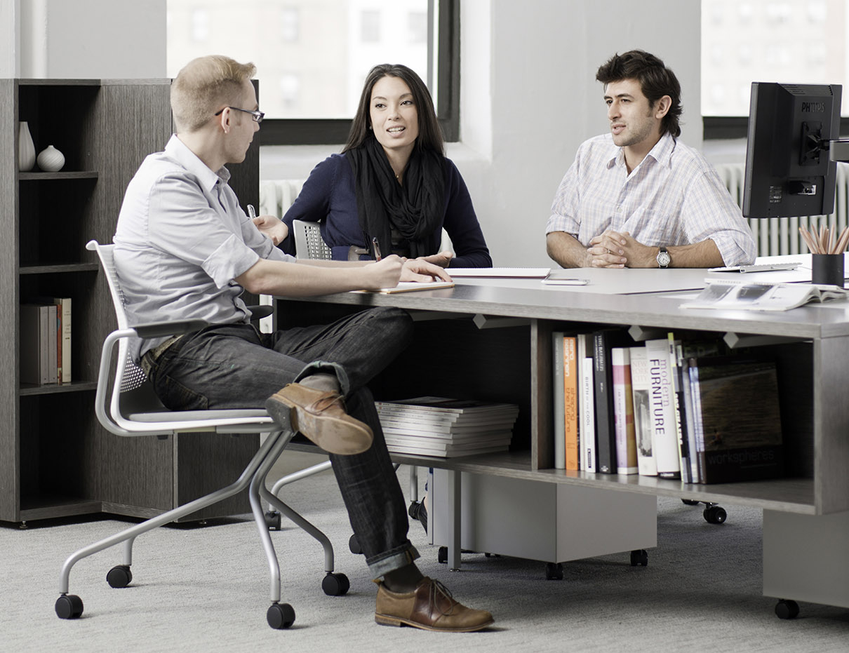 Antenna® Workspaces with Storage and MultiGeneration Chair with Hybrid Base