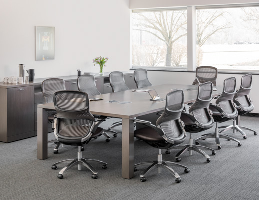 Knoll wood Reff Profiles conference table with ergonomic Generation by Knoll chairs 