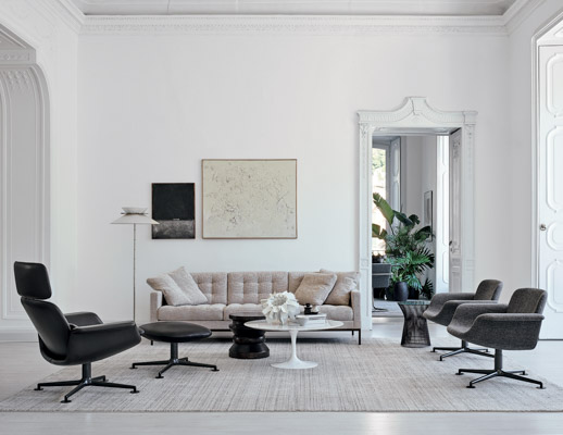 kn01 swivel lounge chair low back kn02 high back lounge chair kn03 ottoman fabric leather piero lissoni eero saarinen saarinen coffee table marble white base 